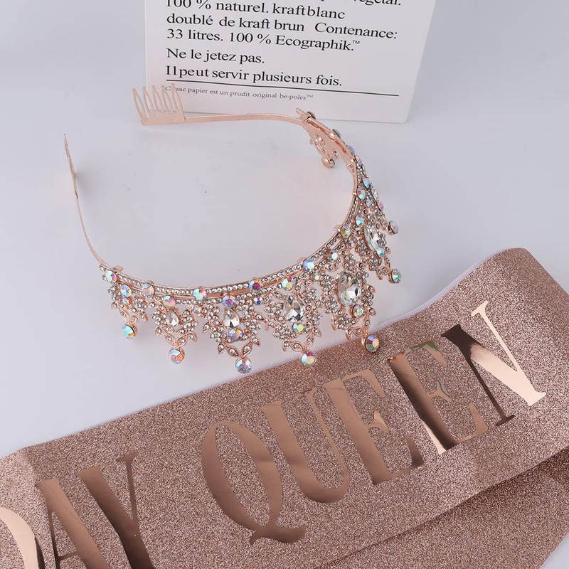 Birthday Crowns for Women Girls Birthday Queen Sash Princess Crown