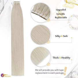 Moresoo Tape Extensions Real Hair Blonde, Invisible Tape-In Extensions 35 cm Blonde Hair Tapes Hair Extensions Real Hair Remy Straight 10 Pieces 20 g #60