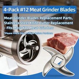 4-Pack #12 Meat Grinder Blades - Precision Replacement Knives with 0.49" Square Hole & 2.44" Diameter - Fits Standard #12 Grinders & Miners