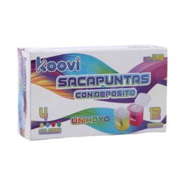Koovi – Sacapuntas Con Deposito 1 Hoyo, C/12 Piezas, afilador de lápices con depósito escolar, uso escolar o de oficina, modelo 348