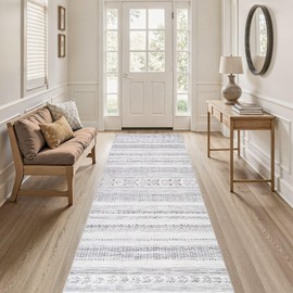 Boho Hallway Runner Rug 3x8: Soft Machine Washable Moroccan Farmhouse Runner for Entryway Kitchen Laundry - Non-Slip Morden Indoor Rug for Bedroom Bathroom - Dark Grey