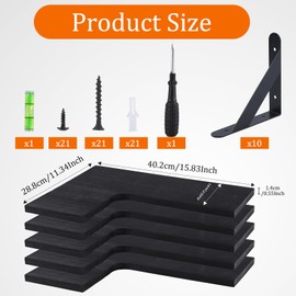 CACASO 5 Pack Floating Shelves, Rustic Wood, Black