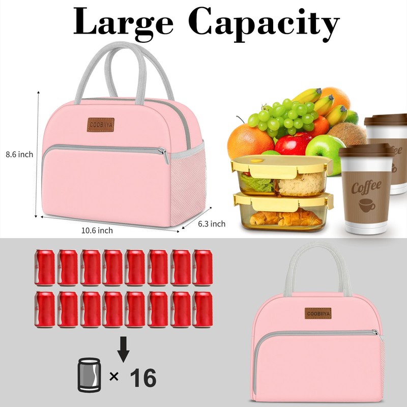 Coobiiya Lunch Bag for Women Men, Insulated Reusable Picnic Bag,
