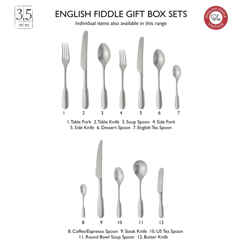 English Fiddle Vintage, 7 Piece Cutlery Place Setting. Made from