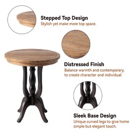 LONYKE Rustic Accent End Table, Farmhouse Side Table with Natural Top for Family, Dining or Living Room, Handcrafted Finish, Black