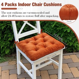 Nuanchu Memory Foam Chair Cushions Set of 4, Thick Indoor Seat Cushions for Dining Chairs Tufted Seat Pads for Kitchen, Dining Room, Office,(Orange,16.5"x16.5"x4")