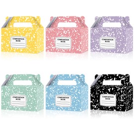 Yiaoyinnz 12Pcs Back to School Gift Boxes Composition Notebook Treat Boxes Bulk Pastel Teacher Paper Goodie Bags Composition First Day Treat Box with Handles for Classroom Teacher Party Decor Supplies