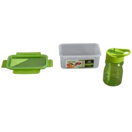 Thermo Rex Sports Water Bottle with Straw and Lunch Box, Children's Drinking Bottle, Storage Jars, Water Bottle Made of BPA-Free Plastic, Reusable, Bottle and Bento Box, Water Bottle (Green)