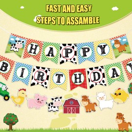 WERNNSAI Farm Animals Birthday Party Decorations - Happy Birthday Banner with Tractor Barnyard Bunting Garland for Kids Boys Girls Farm Theme Party Supplies