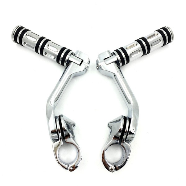 XKH- Chrome Foot Pegs w/ 5" Long Angled Adjustable Mount Kit Compatible with 1.25" Engine Guard Front Tube (Harley Softail Slim/Ultra Limited/Tri Glide/Wide Glide) [B01M8GBHX3]