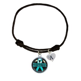 Holly Road Trigeminal Neuralgia Awareness Black Leather Unisex Bracelet Jewelry Choose Initial
