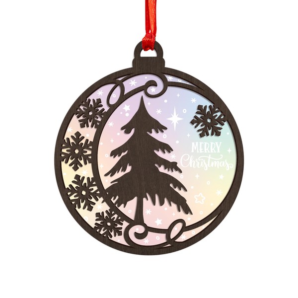 Christmas Tree Ornament, Snowflake, Acrylic and Wood