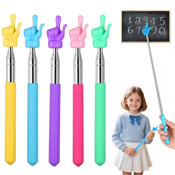 HUSHRICH 5Pcs Teacher Pointer Stick, Telescopic Pointer Finger Extendable Hand