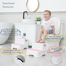 Harwaya Two Step Stools for Toddlers Girls, Small Kids Step Stool for Bathroom Sink, No Slip Toddler Step Stool for Little Grils Room Princess Bedroom Closet Potty Training (2 Pack, White-Pink)