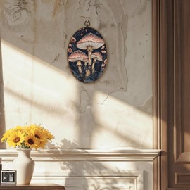 LKETW Vintage Mushroom Floral Oval Wall Art Decor, Retro Cottagecore Mushroom Botanical Oval Canvas Hanging Decor, Rustic Forest Wall Decorations for Home Bedroom Living Room, 8.6x11.4 Inch