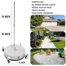 Wexo Palindrog 14" Pressure Washer Surface Cleaner with 4 Wheels, Stainless Steel Power Washer Surface Cleaner for Driveways Sidewalks Patios, 1/4" Quick Connector, 2 Extension Wand, 4000 PSI