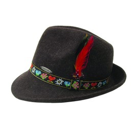 Oktoberfest Haus Alpine Brown Wool Fedora for Men and Women - Oktoberfest Costume with Bavarian Edelweiss Band and Feather - German Hat, Traditional Bavarian Trachten Accessory | Large