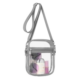 Lahviuu Transparent Shoulder Bag, 1 x Carry Bag, Transparent Bag, Shoulder Bag, Waterproof Backpack, Makeup Bag, Messenger Bags with Adjustable Strap, for Concerts, Sports Events, gray