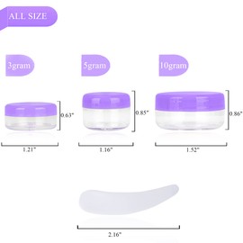 25PCS 3 Gram Sample Containers, 3ml Empty Jars with Lids, Small Cosmetic Containers, Mini Sample Jars with 2PCS Mini Spatulas for Make Up, Oils, Lotion, Powder, Paint, Jewelry, Lip Balms(Purple Lid)