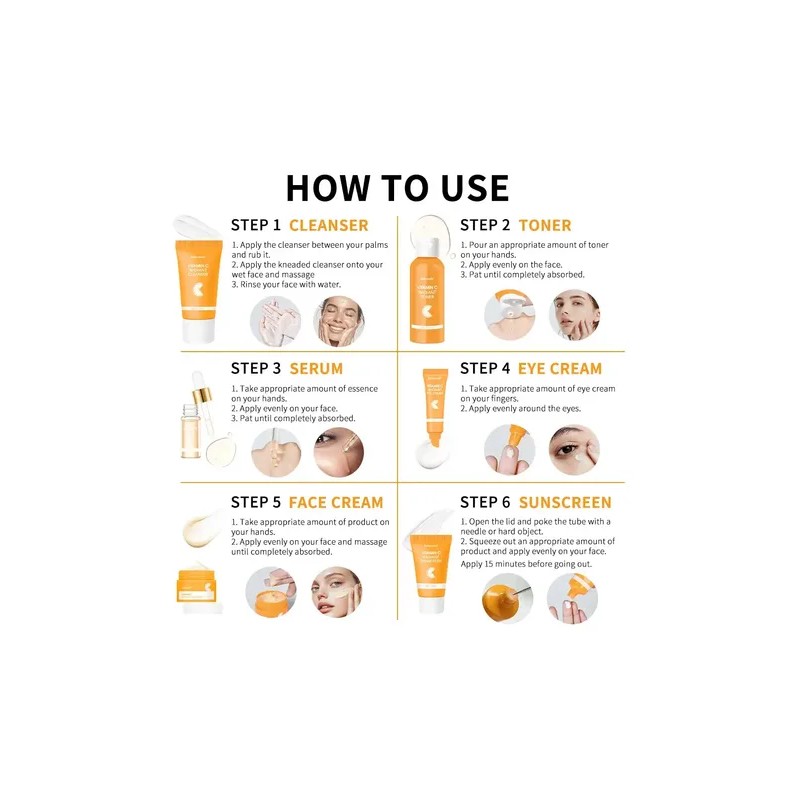 Set De Cuidado Facial Con Vitamina C, Rutina Completa