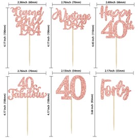 36 piezas de decoración para cupcakes de 40 cumpleaños clásico de 1983, decoraciones para cupcakes de oro rosa con purpurina a 40 fabulosas púas para cupcakes de 40 cumpleaños, boda, aniversario, fiesta, decoración para tartas
