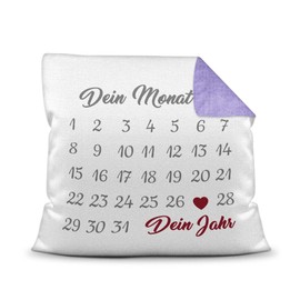 PR Print Royal Design Your Own Cushion Calendar – Customisable Anniversary, with Name & Text Print – Gift Valentine's Day, Anniversary, Couple, Love – Includes Filling, Purple Patterned