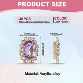PATIKIL 30Pcs Rhinestone Embellishments, Handcraft Crystal Rhinestone Button Charms Gold Base Gems Light Purple Rhinestones for Crafting Clothing Jewelry Making