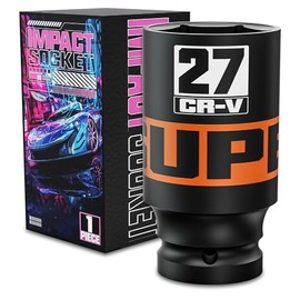 1/2" Drive Impact Socket, 27mm Deep Socket, Metric, 6 Point, CR-V, Perfect for Home, Mechanic and Repair Project