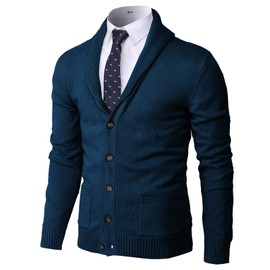 H2H - Cárdigan casual de ajuste cómodo para hombre, con cuello de chal, tela suave, Cmocal050-azul marino, XX-Large