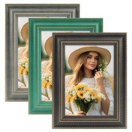 Golden State Art, 5x7 Vintage Mix Color Black Green Grey Picture Frame with Ornate Gold Trim Finish Photo Frames - Suitable for Tabletop Display and Wall Hanging Décor - 3 Set