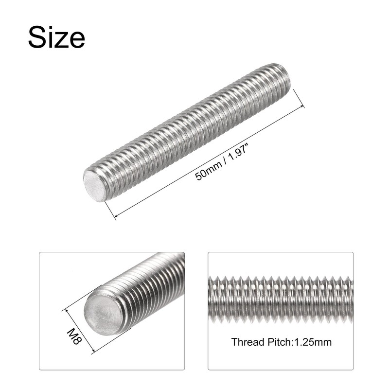sourcing map 15Pcs M8 x 50mm Fully Threaded Rod 304