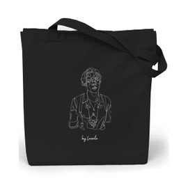 Loxato Jute Bag Black Printed - Fabric Bag Black W 35 x H 42 x D 8 cm - 100% Cotton Bag Black - Shopping Bag Black - Fabric Bag Black - Shopper Women's Black, harry hand drawn