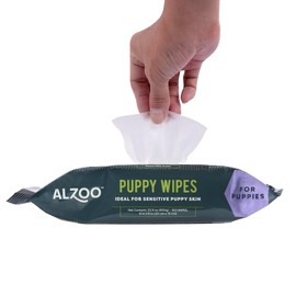 ALZOO Grooming Wipes for Puppies, 100% Plant-Based Active Ingredients, 100 Count