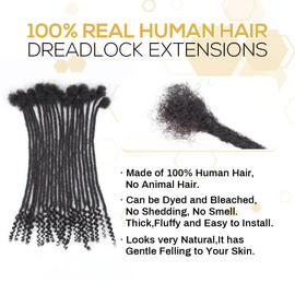 Pouweney 30 Strands Loc Extensions Human Hair Curly Ends, 12 inch Human Hair Loc Extensions