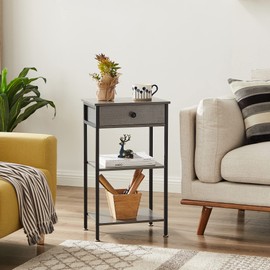 VECELO Tall End Side Table,Nightstand with Adjustable Shelf and Bin Drawer for Living Room/Bedroom/Entryway Small Spaces