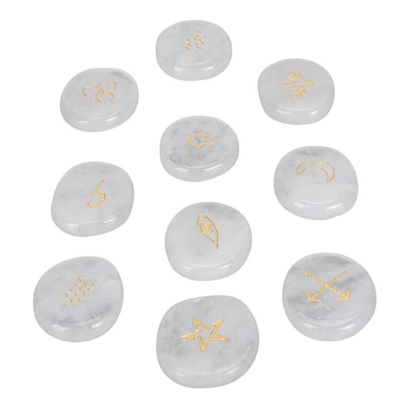 10Pcs Engraved Rune Stones Palm Stones Healing Witch Rune Stone