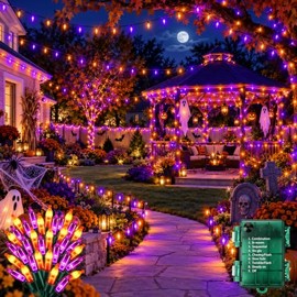 100 PCS Luces LED Naranjas y Moradas de Halloween, Luces de Cadena de Halloween, 10m, con 9 Modos y Temporizador, IP65, para Decoración, Fiesta (Morad