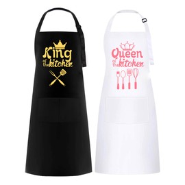 Mr and Mrs Aprons for Couples Gifts, Kitchen Cooking Aprons for Women and Men, Water Resistant Aprons as Gift for Wedding, Engagement, Anniversary, Valentine’s Day for Newlyweds (King & Queen)