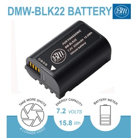 BM Premium 2 Pack of DMW-BLK22 High Capacity Battery and Battery Charger for Panasonic Lumix S9, G9 II, GH5 II, GH6, GH7, DC-S5, S5 II, S5 IIX, DMW-BG1, DMW-BGS5 Cameras