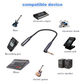 HUALEU 2-Pack 1FT 1/4 Inch Right Angle TS Male to 1/4 Inch TS Female Adapter, 6.35mm 1/4" Mono Connector for Bottom Plug Guitar/V-Shape Guitar/Front Facing Jack Guitar