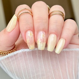 Heyhae Semi Cured Gel Nail Strips | No LED Lamp Needed | Solid, Yellow, Spring |Easy Apply & Remove, Salon Quality|Includes 28 Strips, 1 Prep Pads, Nail File & Wooden stick- Hey, Let's Catch Some Rays