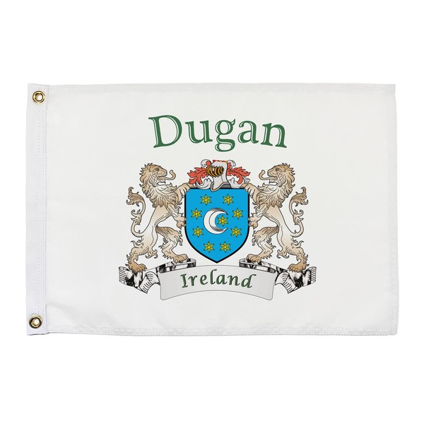 Dugan Irish Coat of Arms Small White Flag - 12"x18"