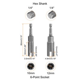 HARFINGTON 2pcs Hex Nut Driver Drill Bit Set 10mm 12mm 6-Points Socket 1/4" Hex Shank Nut Setter CR-V Steel Quick-Change Nut for Power Drills Impact Drivers