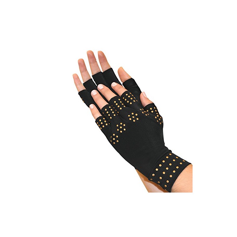 Magnetic Arthritis Therapy Fingerless Compression Gloves, Black, Black, Large