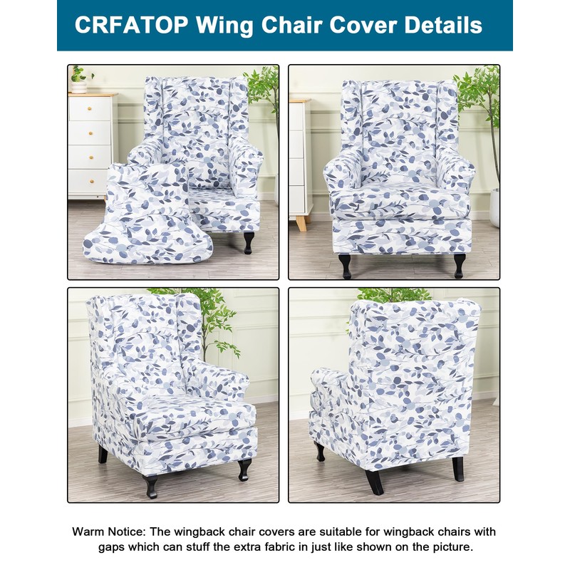 CRFATOP Wingback Chair Covers 2 Pieces Stretch Printed Wing Back