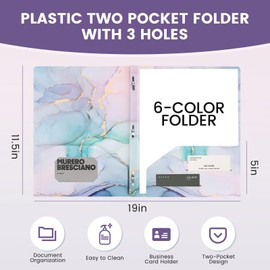 Ddaowanx Folders with Pockets and Prongs, 6 Pack 2 Pocket 3 Prong Cute Marble Style Folder,Plastic Folders for Documents (6)
