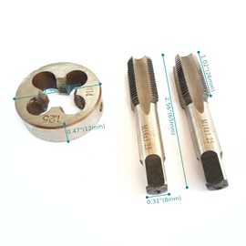 AtticZone M14x1.25 Metric Hand Thread Tap and Die, 1 Tapper Tap, 1 Plug Tap, 1 Round Die, 1.25mm Pitch, Right Hand (M14x1.25, Tap&Die)