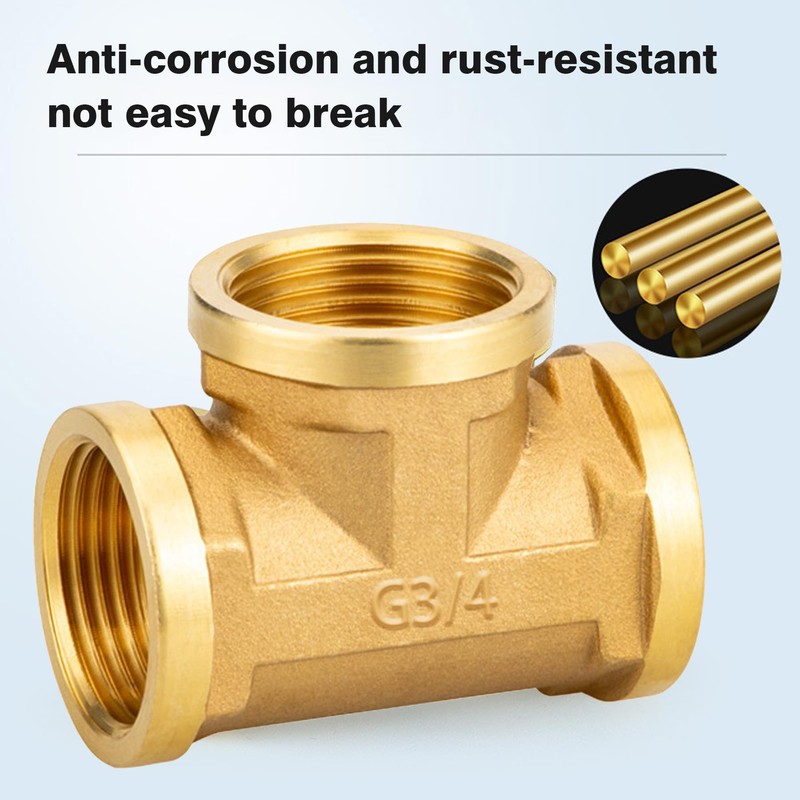Brass 90° T-Fitting, Three G3/4 Inch Female Threads (24 mm