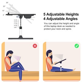 Laptop Desk for Bed, Adjustable Bed Desk with Foldable Legs Storage Drawer Tablet Slot Phone Slot Removable Stopper, PVC Leather Bed Tray for Writing Working Reading Eating (X-Large, Black)