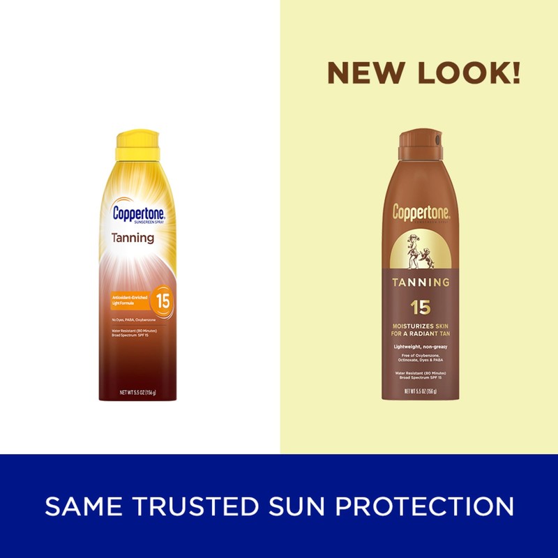 Coppertone Tanning Sunscreen Spray with Broad Spectrum SPF 15, Water